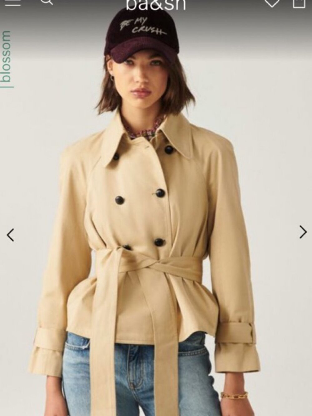 ba&sh BAILA Cropped Double breasted Trench Coat Sold Out Beige Size L $600